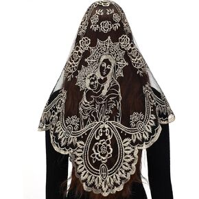 حجاب Bozidol من الدانتيل الكاثوليكي مانتيلا-ظهورات ماريان مطرزة بالكنيسة الإسبانية وشاح جماعي للصلاة الحجاب المسيحي in Saudi Arabia