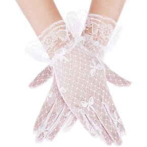SATINIOR 8 to 15 Years Old Girls Lace Gloves Tea Party Gloves Princess Dress Gloves Floral Bow Elegant Wedding Gloves