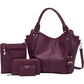 Soperwillton Purses for Women Large Shoulder Handbag Faux Leather Hobo Crossbody Bag Ladies Wallet Set 4pcs