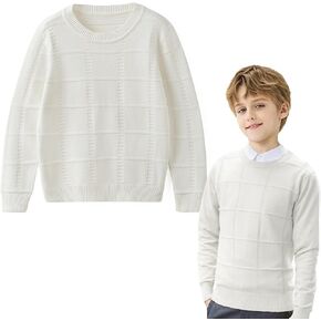 Curipeer Boys' Girls' Sweater Fall Solid Color Plaid Kids Crew Neck Pullover Winter