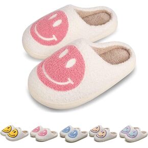 KEYUSHOP Happy Face Slippers for Kids Smile Face House Slippers Soft Plush Warm Preppy Slipper Anti-Slip Winter Fuzzy House Shoes for Toddler Girls in Kuwait