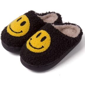 KEYUSHOP Happy Face Slippers for Kids Smile Face House Slippers Soft Plush Warm Preppy Slipper Anti-Slip Winter Fuzzy House Shoes for Toddler Girls