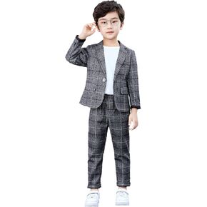 Boys Plaid Blazer Pants Set Casual Suit Classic Kids 2 Piece Sport Coats Outfits