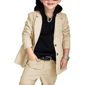 PASLTER Boys Blazer 2 Button Notched Lapel Casual Kids Teen Suit Jacket Coat School Uniform