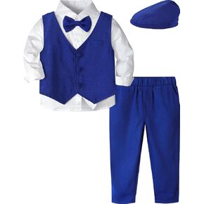 A&J DESIGN Toddler 4-Piece Formal Suits Baby Boy Gentleman Outfit with Dress Shirt, Bow Tie, Vest, Pants and Flat Hat in Saudi Arabia