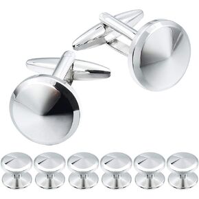 HAWSON Cufflink for Men with Tuxedo Shirt Studs, Cufflink and Tuxedo Shirt Studs for Men, Silver and Gold Tone Cuff Links for Men