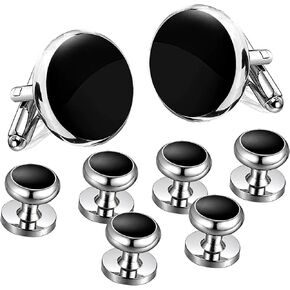 JIPIMON Cufflinks for Men, Tuxedo Studs and Cufflinks Set, Classic Black Gold CuffLinks Luxury Box Gift Ideas for Mens