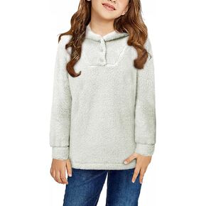 storeofbaby Girls Sherpa Pullover Hoodies Casual Loose Fit Solid Button Sweatshirts