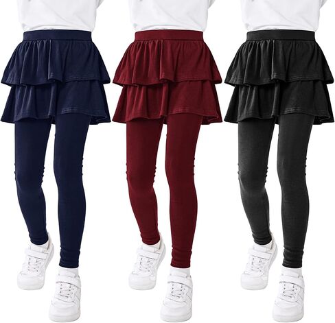 Resinta 3 Packs Girls Leggings with Skirt Cotton Ruffle Skirt Pants Warm Tutu Leggings for Girls in Kuwait