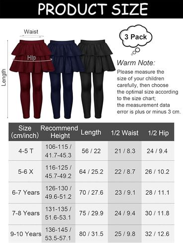Resinta 3 Packs Girls Leggings with Skirt Cotton Ruffle Skirt Pants Warm Tutu Leggings for Girls in Kuwait