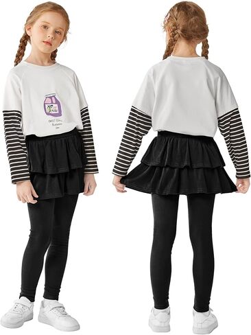 Resinta 3 Packs Girls Leggings with Skirt Cotton Ruffle Skirt Pants Warm Tutu Leggings for Girls in Kuwait