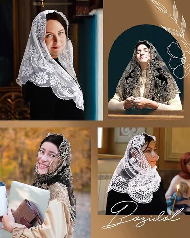 حجاب Bozidol من الدانتيل الكاثوليكي مانتيلا-ظهورات ماريان مطرزة بالكنيسة الإسبانية وشاح جماعي للصلاة الحجاب المسيحي in Saudi Arabia