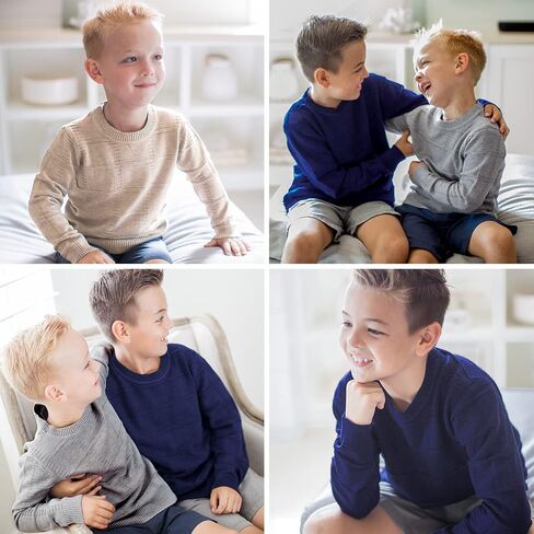 Curipeer Boys' Girls' Sweater Fall Solid Color Plaid Kids Crew Neck Pullover Winter in Saudi Arabia