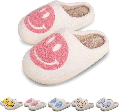 KEYUSHOP Happy Face Slippers for Kids Smile Face House Slippers Soft Plush Warm Preppy Slipper Anti-Slip Winter Fuzzy House Shoes for Toddler Girls in Kuwait