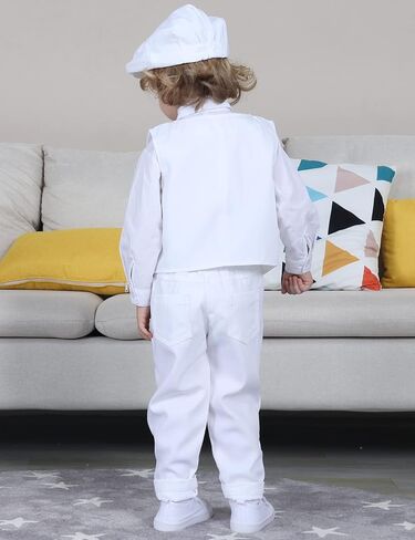 A&J DESIGN Toddler 4-Piece Formal Suits Baby Boy Gentleman Outfit with Dress Shirt, Bow Tie, Vest, Pants and Flat Hat in Kuwait