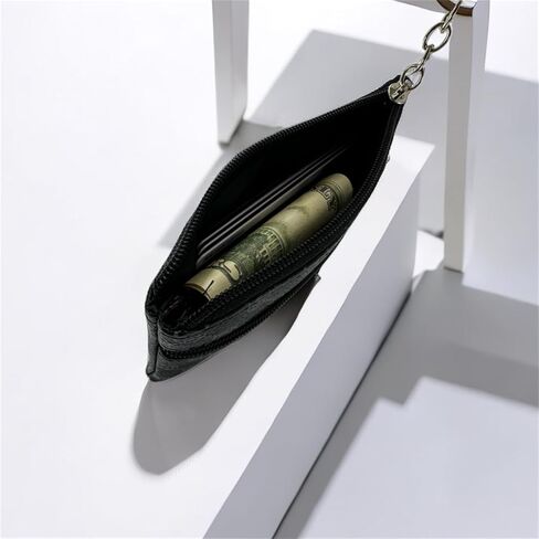 محفظة بطاقات صغيرة من الجلد الطبيعي للجنسين من فيليتا مع سلسلة مفاتيح - حامل بطاقات أنيق وعملي (أصفر) in Kuwait