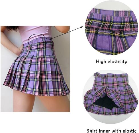 تنورة نسائية منقوشة ذات ثنيات، تنورة تنس مع شورت قصير، تنانير عالية الخصر للفتيات في المدارس in Kuwait