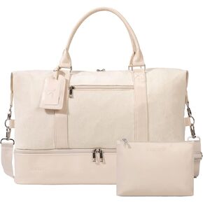 Weekender Bags For Women With Shoe Compartment Large Capacity Travel Overnight Bags Perfect For Travel/Gift (Beige)