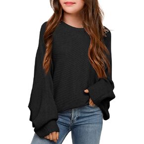 سترات خريفية كبيرة الحجم للفتيات من Mafulus برقبة دائرية وأكمام طويلة على شكل جناح الخفاش وقمصان صوفية لطيفة ومكتنزة 5-14T in Kuwait