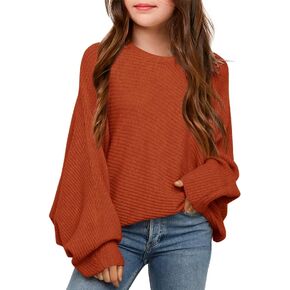 Mafulus Girl's Oversized Crewneck Fall Sweaters Kids Batwing Long Sleeve Slouchy Chunky Cute Pullover Jumper Shirts 5-14T