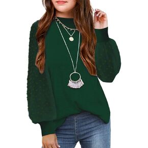 Arshiner Girls Puff Long Sleeve Sweaters Crewneck Lace Polka Dot Casual Knit Tops Pullover Jumper Outwear for Kids