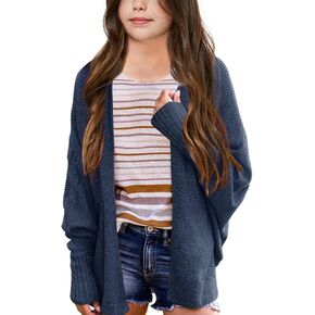 Imily Bela Girls Cardigans Kids Casual Batwing Sleeve Open Front Knitted Sweater