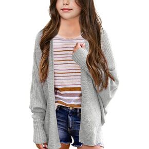 Imily Bela Girls Cardigans Kids Casual Batwing Sleeve Open Front Knitted Sweater