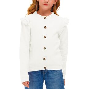 BesserBay Girl's Ruffle Trim Knit Cardigan Button Down Outwear Sweater 3-12 Years