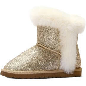 K KomForme Girls Snow Boots Warm Fur Lined Glitter Strap Winter Shoes Lightweight with Hook-and-loop(Toddler/Little Kids/Big Kids)