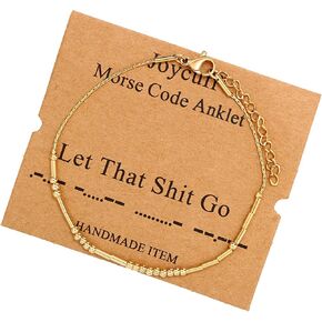 JoycuFF Morse Code 𝐀𝐧𝐤𝐥𝐞 𝐁𝐫𝐚𝐜𝐞𝐥𝐞𝐭𝐬 𝐟𝐨𝐫 𝐖𝐨𝐦𝐞𝐧 خلخال فضي ذهبي قابل للتعديل للنساء هدايا مجوهرات الشاطئ الفريدة لها in Kuwait