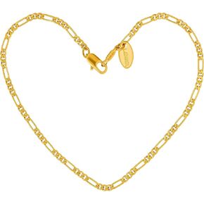 LIFETIME JEWELRY 2.5mm Figaro Chain Anklets for Women and Teen 24K Gold Plated in Kuwait