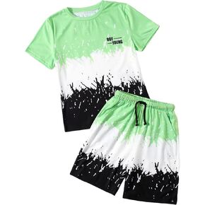 Floerns Boys Reflective Short Sleeve T Shirt Track Shorts Set Two Piece Outfit