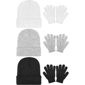 Cooraby 6 Pack Kid's Winter Beanies Hat Full Fingers Gloves Set Skull Winter Caps Stretchy Gloves for Boys Girls in Kuwait