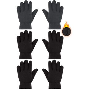 SATINIOR 3 Pairs Kids Fleece Winter Gloves Warm Full Fingers Gloves for Boys Girls Children Snow Outdoors Activities Supplies