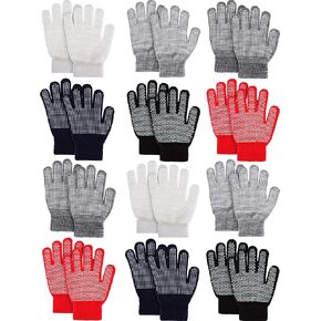 Sumind 12 Pairs Winter Knitted Magic Stretch Gloves Anti-slip Knit Warm Gloves for Children (Anti-slip Assorted #2, Kids Size 5 to 12 Years) in Saudi Arabia