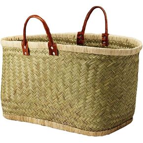 Serene Spaces Living Large Handmade Straw Tote Bag Paired with Leather Handles, Raffia Lined Handbag, Straw Beach Bag, Summer Tote for Everyday Use, Grocery Shopping, 23" Long, 10.5" Wide & 13.5" Tall in Kuwait