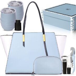 Open The Wine Complete Package Chic Wine Handbag Bundle All In One Wine Kit - Ideal Gift For Wine lovers - Light Blue And White in Kuwait
