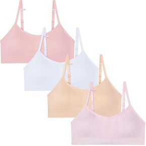 4 Pack Girls Padded Training Bras - Crop Cami Bras for Girls with Removable Padding
