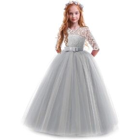 Flower Girl Lace Dress for Kids Wedding Bridesmaid Pageant Party Prom Formal Ball Gown Princess Puffy Tulle Dresses