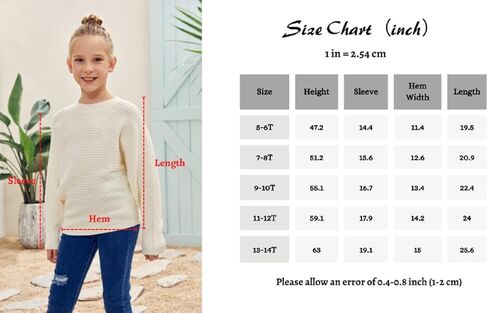 Mafulus Girl's Oversized Crewneck Fall Sweaters Kids Batwing Long Sleeve Slouchy Chunky Cute Pullover Jumper Shirts 5-14T in Kuwait