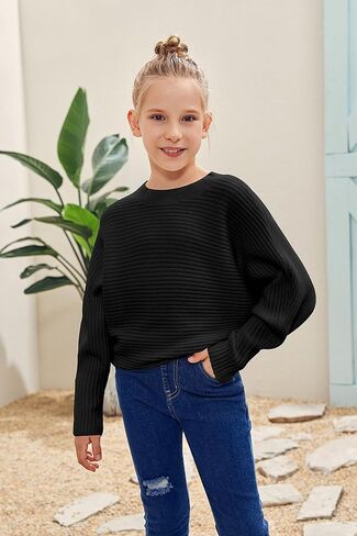 Mafulus Girl's Oversized Crewneck Fall Sweaters Kids Batwing Long Sleeve Slouchy Chunky Cute Pullover Jumper Shirts 5-14T in Kuwait