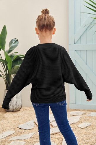 Mafulus Girl's Oversized Crewneck Fall Sweaters Kids Batwing Long Sleeve Slouchy Chunky Cute Pullover Jumper Shirts 5-14T in Kuwait