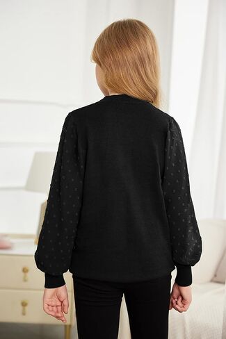 Arshiner Girls Puff Long Sleeve Sweaters Crewneck Lace Polka Dot Casual Knit Tops Pullover Jumper Outwear for Kids in Kuwait