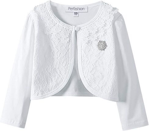 Girls Long Sleeve Lace Bolero Shrugs Cotton Cardigan Dress Cover Up in Kuwait