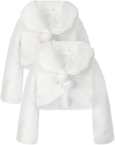 Taiyin 2 Pieces Girls Faux Fur Shawl Cape White Princess Cozy Faux Fur Bolero Shrugs Girls Dress Coat for Wedding Flower Girls Dress up 4T-7T in Saudi Arabia