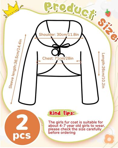 Taiyin 2 Pieces Girls Faux Fur Shawl Cape White Princess Cozy Faux Fur Bolero Shrugs Girls Dress Coat for Wedding Flower Girls Dress up 4T-7T in Saudi Arabia