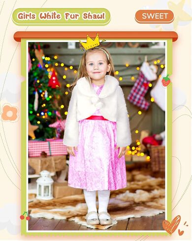Taiyin 2 Pieces Girls Faux Fur Shawl Cape White Princess Cozy Faux Fur Bolero Shrugs Girls Dress Coat for Wedding Flower Girls Dress up 4T-7T in Saudi Arabia