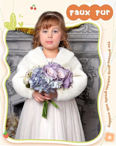 Taiyin 2 Pieces Girls Faux Fur Shawl Cape White Princess Cozy Faux Fur Bolero Shrugs Girls Dress Coat for Wedding Flower Girls Dress up 4T-7T in Saudi Arabia