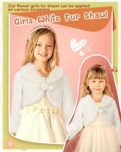 Taiyin 2 Pieces Girls Faux Fur Shawl Cape White Princess Cozy Faux Fur Bolero Shrugs Girls Dress Coat for Wedding Flower Girls Dress up 4T-7T in Saudi Arabia