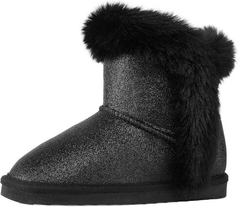 K KomForme Girls Snow Boots Warm Fur Lined Glitter Strap Winter Shoes Lightweight with Hook-and-loop(Toddler/Little Kids/Big Kids) in Kuwait